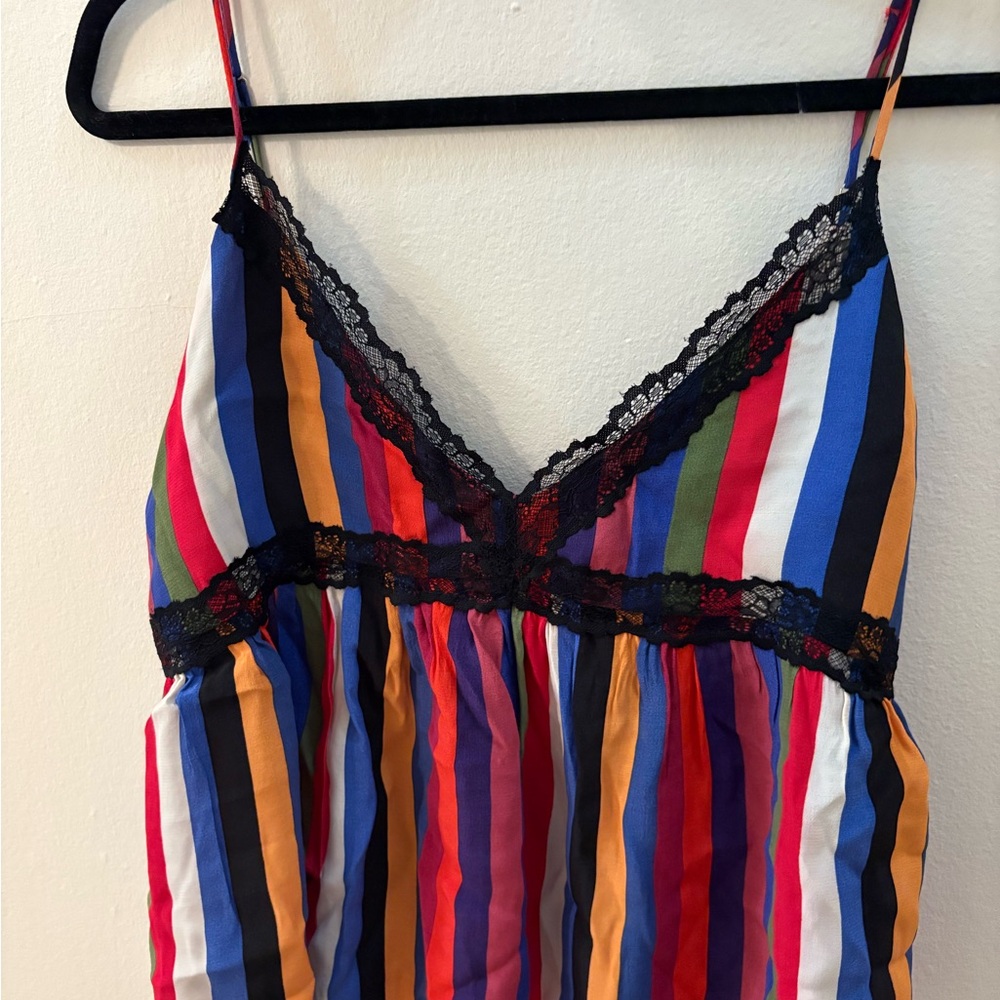 Zara Striped Multicolor Lace-Trim Tank Top